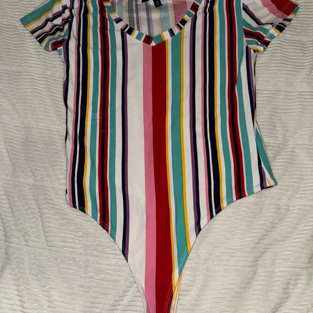 Derek Heart Red and Pink Bodysuit V-Neck Top